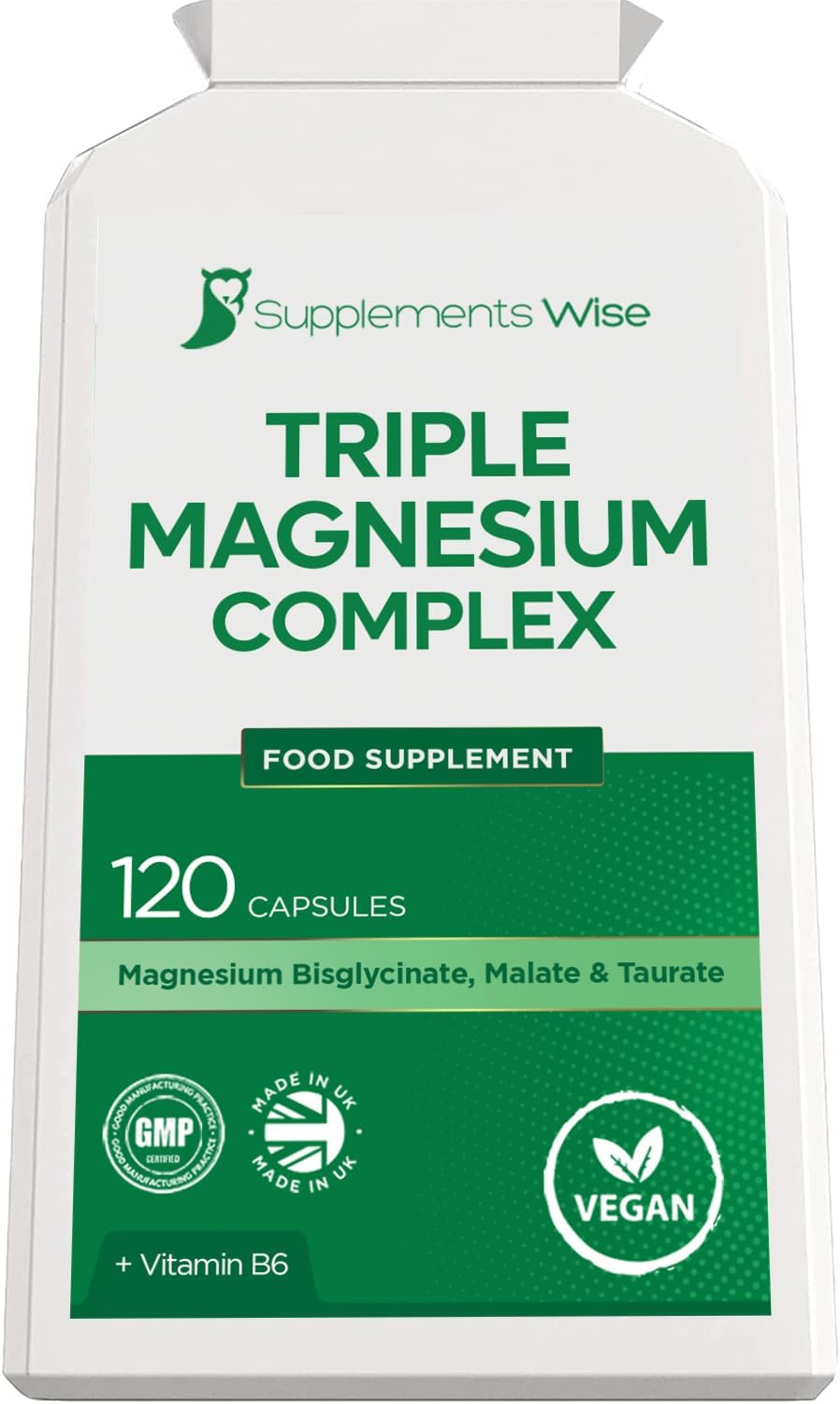 Triple Magnesium Complex - 3 in 1 Blend - Bisglycinate, Malate and Taurate with Vitamin B6 - Magnesium Complex Supplements Suitable for Women and Men - 120 High Strength Capsules