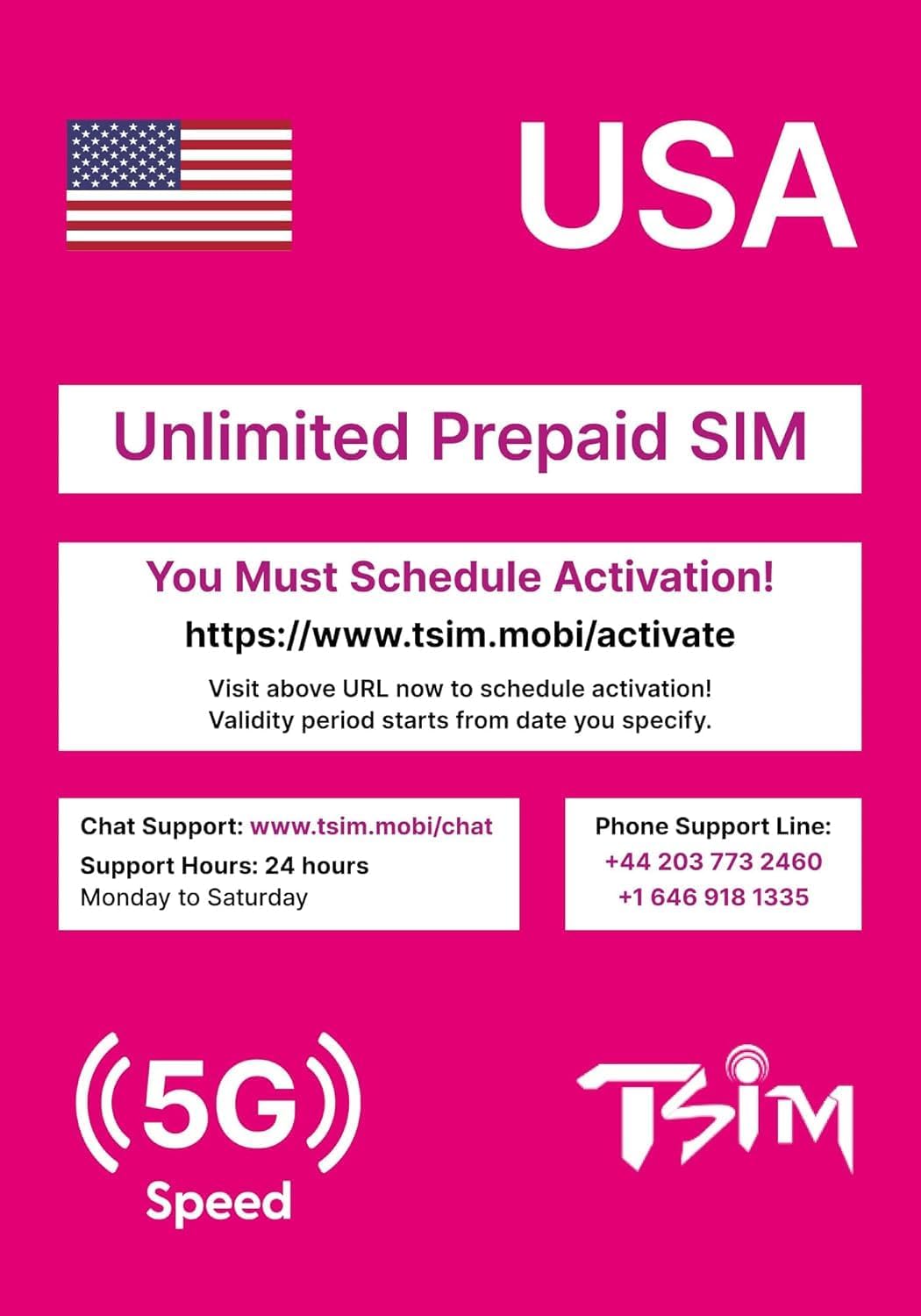 USA SIM Card for Travel to the USA. PrePaid. T-Mobile network with Unlimited Data, Calls and Texts. Upgraded 5G SIM Card! (9 Day)