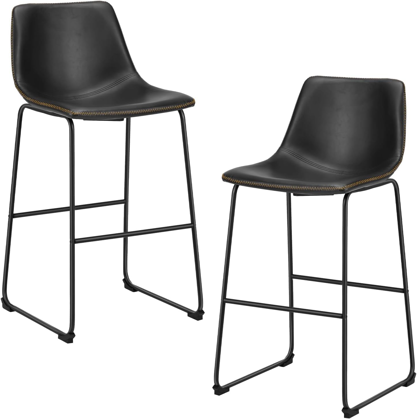DUMOS 26 Inch Counter Height Bar Stools Set of 2, Modern Faux Leather High Barstools with Back and Metal Leg, Bar Chairs for Kitchen Island, Elegant Black