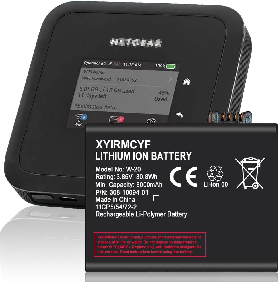 W-20 Battery (2024 New Upgrade), 8000mAh High Capacity Battery for W-20 Netgear Nighthawk 5G WiFi 6 Mobile Hotspot Pro by AT&T W-20 MR5100 MR5200, MR5200-100EUS