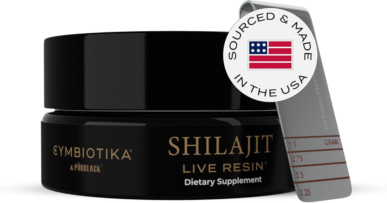 CYMBIOTIKA Pure Himalayan Shilajit Resin 500mg - 84+ Trace Minerals, High Potency with Elemental Gold & Fulvic Acid - for Energy, Focus, Immune & Digestive Support - Authentic Shilajit Resin