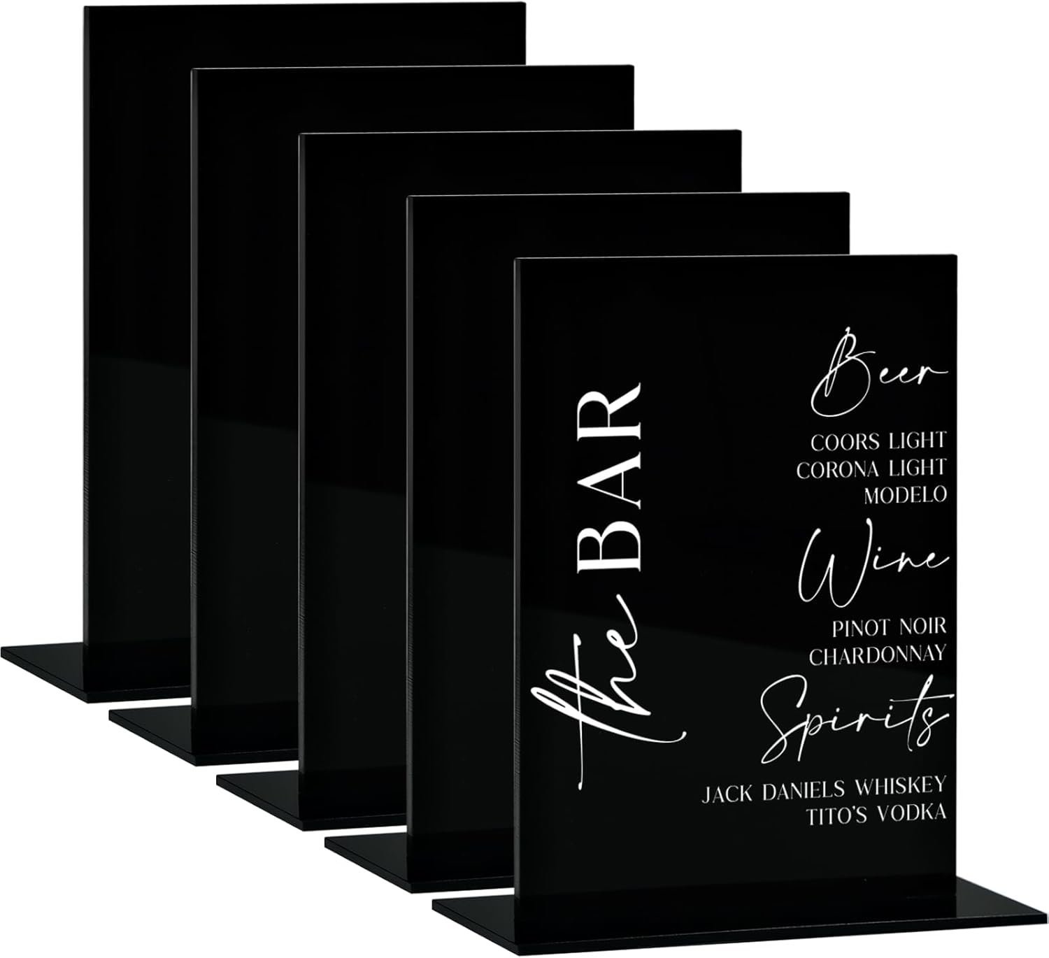 8x10 Inch Black Acrylic Sign with Stand | 5 Pack Blank Acrylic Table Signs and Base for DIY Wedding Table Numbers, Wedding Signage, Events& Parties (Black, 8x10 Inch)