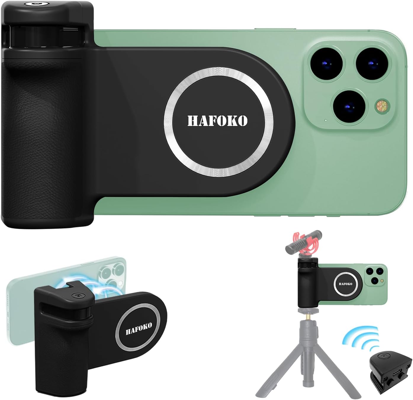 HAFOKO Magnetic Smartphone CapGrip Camera Cell Phone Selfie Shutter Grip Tripod Mount w 1/4" Cold Shoe with Detachable Bluetooth Wireless Remote Control Compatible for iPhone All Phones Shooting
