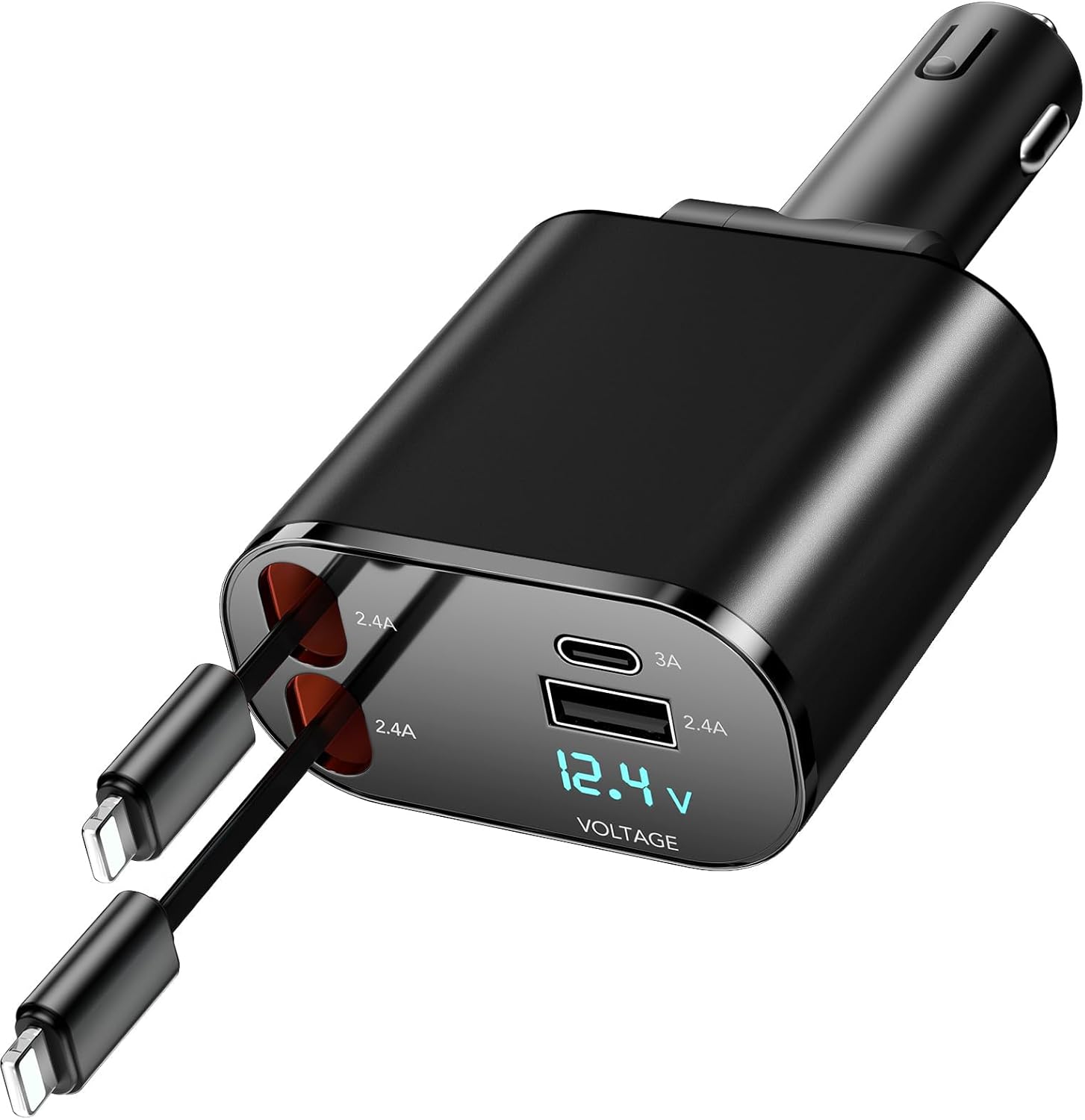 COCIVIVRE Retractable Car Phone Charger, 4 in 1 USB C Car Charger 60W, Retractable Cables (2.6Ft) and 2 USB Ports Car Charger Adapter, Compatible with iPhone 14/13/12/11