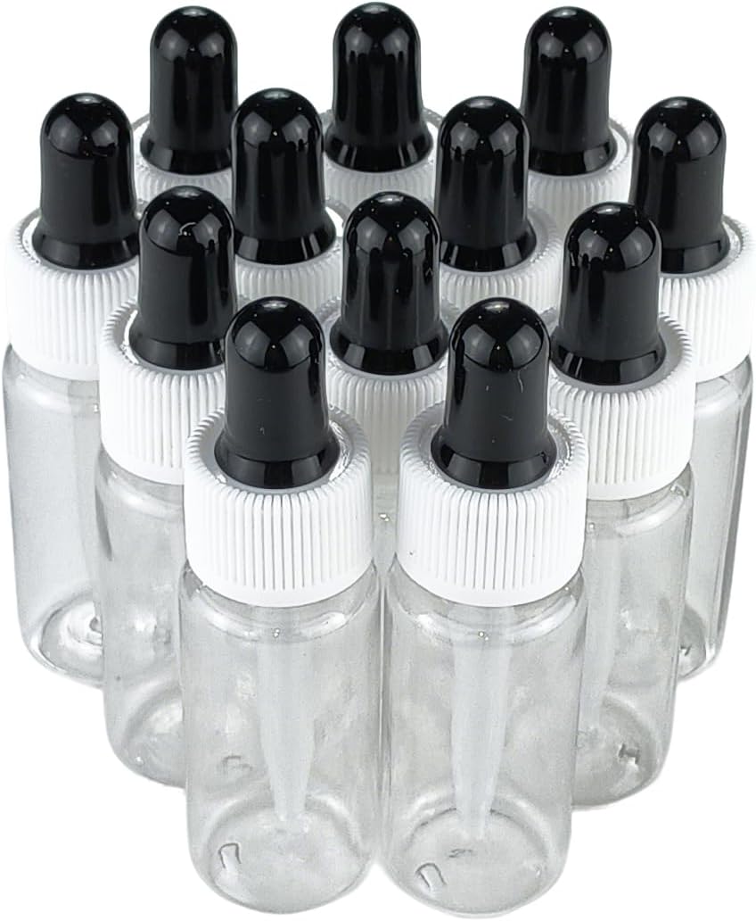 Kang&Chang 15 mL Clear Plastic Dropper Bottles, 12 Pack Travel Size