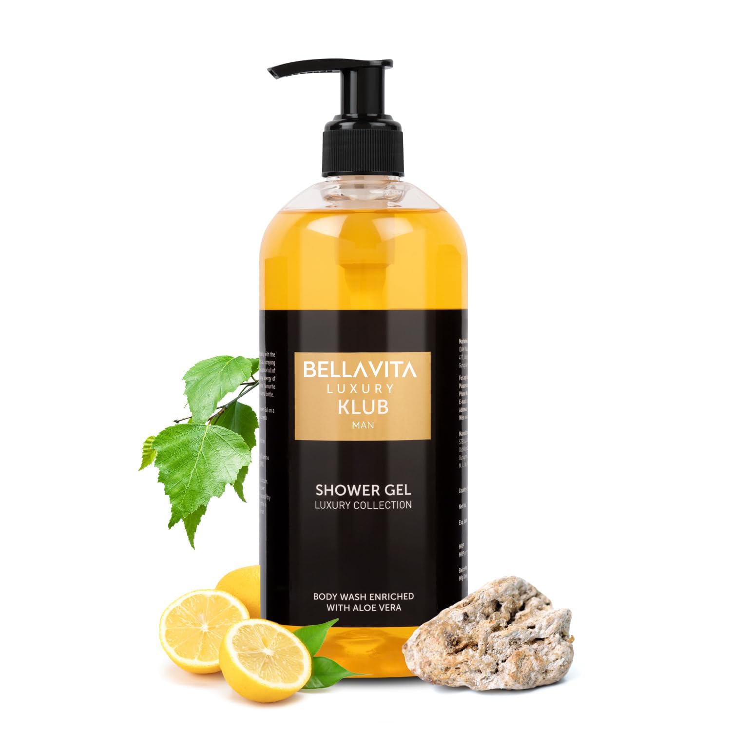 Bella Vita Luxury KLUB MAN Body Wash Shower Gel for Men |Men's Bodywash 500ml | Deep Cleansing, Hydrating & Moisturising with Aloe Vera Extract & Charcoal Powder | Suitable for All Skin Types