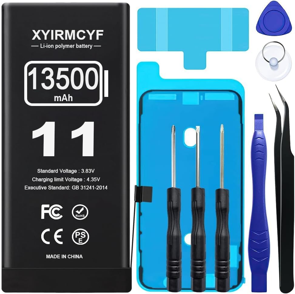 High Capacity 【13500mAh 】 Compatible with iPhone 11, Li-Polymer New 0 Cycle Replacement for iPhone 11, with Repair Tool Kit