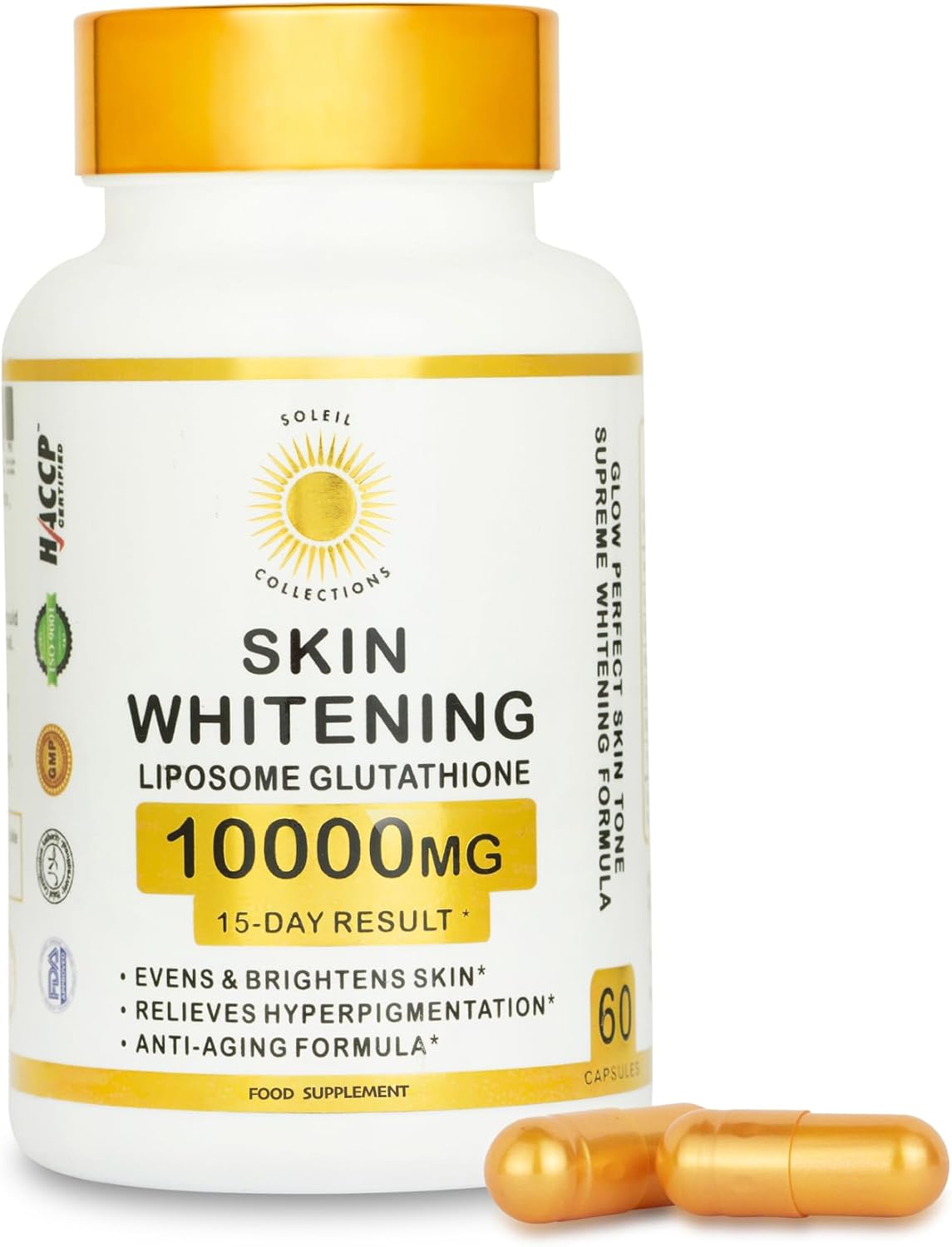 Glutathione Skin Brightening 10 000mg Anti ageing Formula Targets Hyperpigmentation Spota & Acne Marks| Collagen & Vitamin C Infused Capsules + CoQ10 200mg Liposomal Glutathione