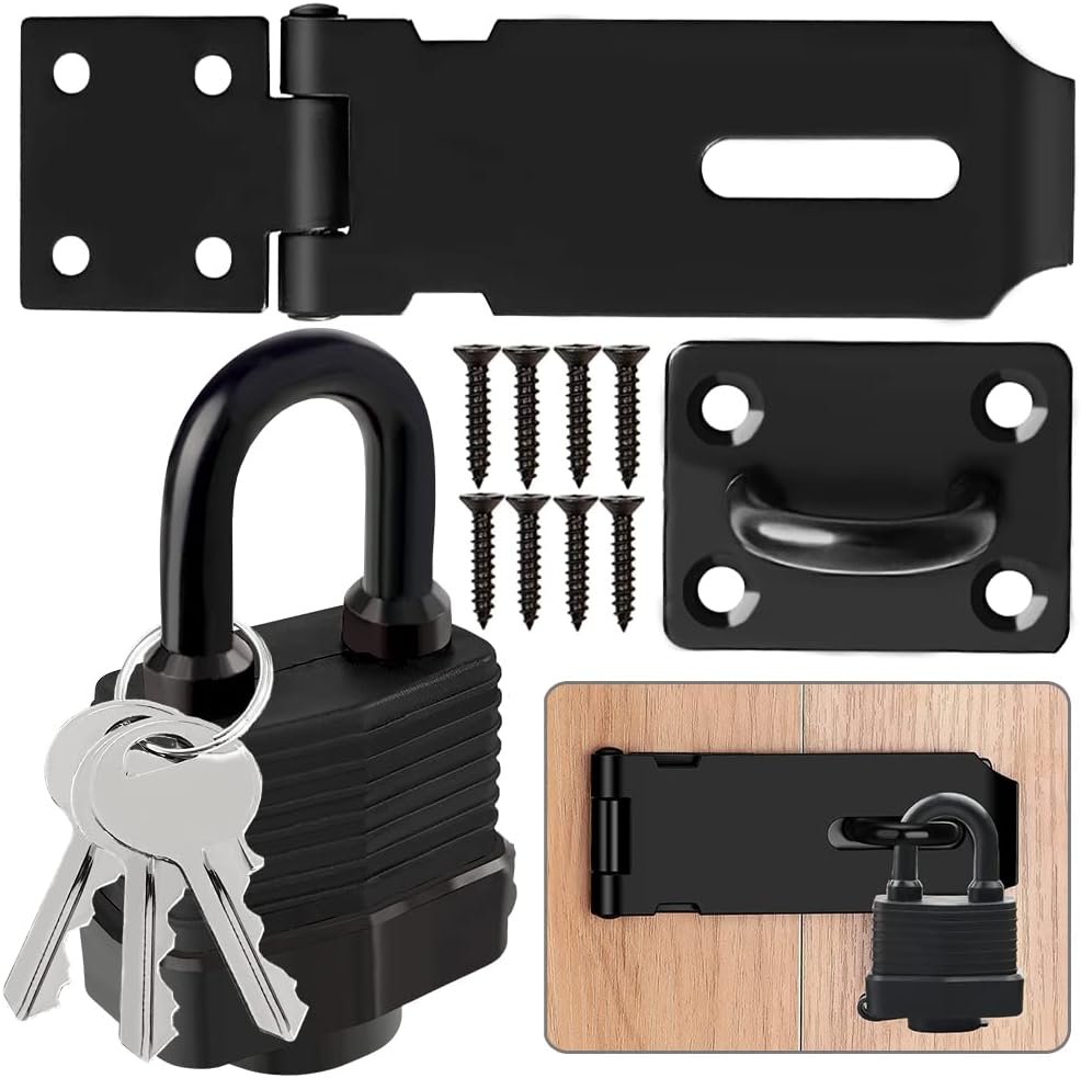 Stainless Steel Padlock Hasp with Screws, 4 Inch Heavy Duty Padlock Hasp and Waterproof Door Lock, Shed Lock Latch Staple for Bedroom Bathroom Cabinet Pet Cage