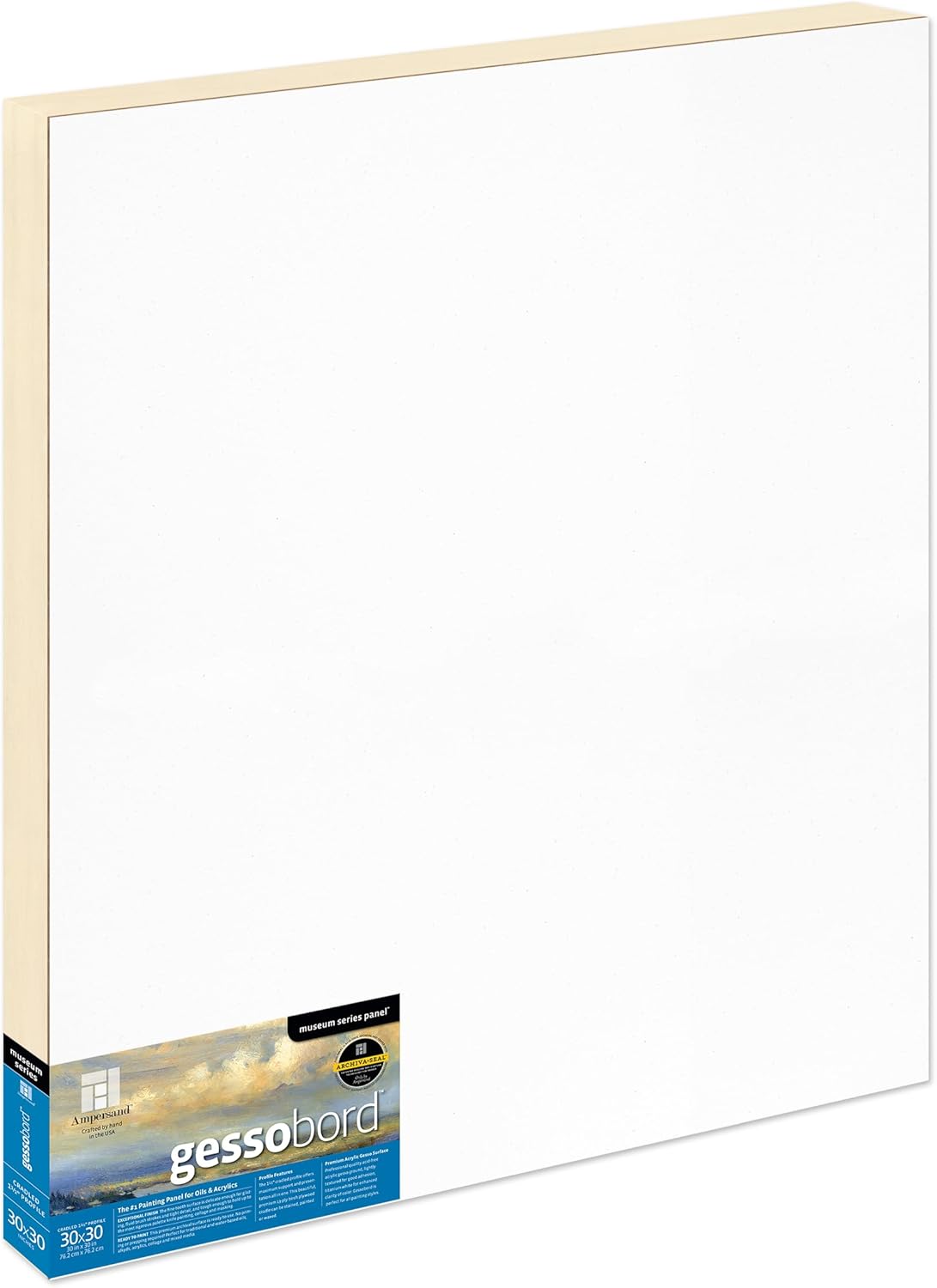 Ampersand Art Supply Gesso Wood Painting Panel: Museum Series Gessobord, 30" x 30", 1-1/2" Cradled Profile