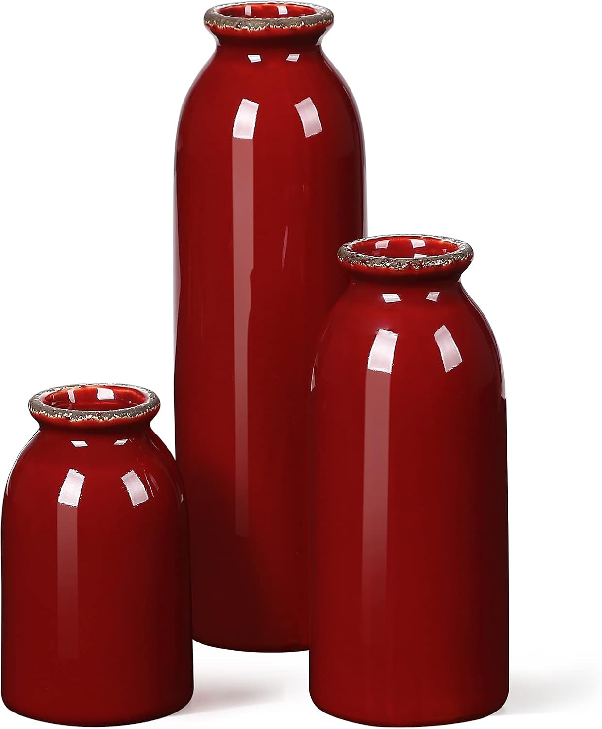 CwlwGO- Ceramic Vase 3 Piece Set, Small Vases for Country Home Decoration, Modern Farmhouse Decor, Table Decoration, Bookcase, Living Room Centerpieces and Events.