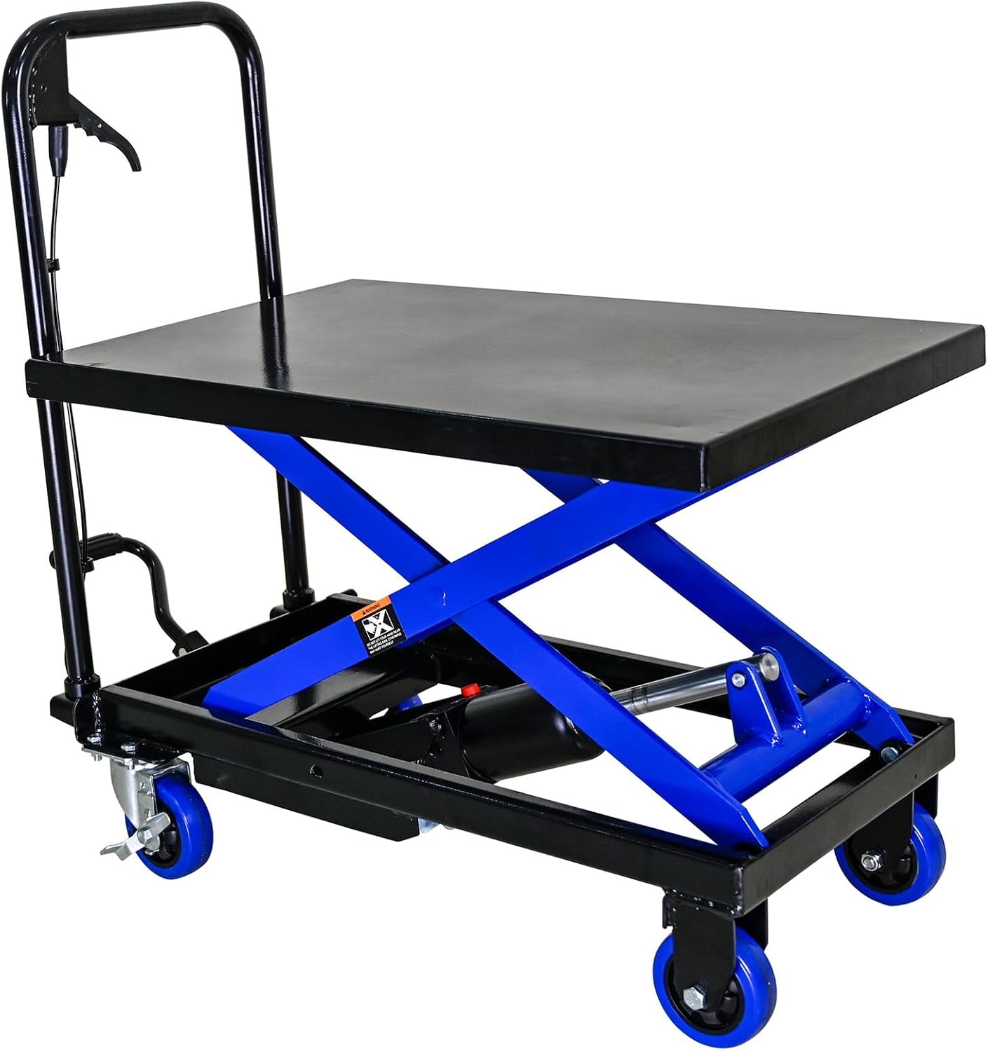 Hydraulic Lift Trolley, Hydraulic Lift Table Cart with 4 Wheels, Elevating Hydraulic Cart, 500 LBS Capacity, for Material Handling and Transportation, Black and Blue