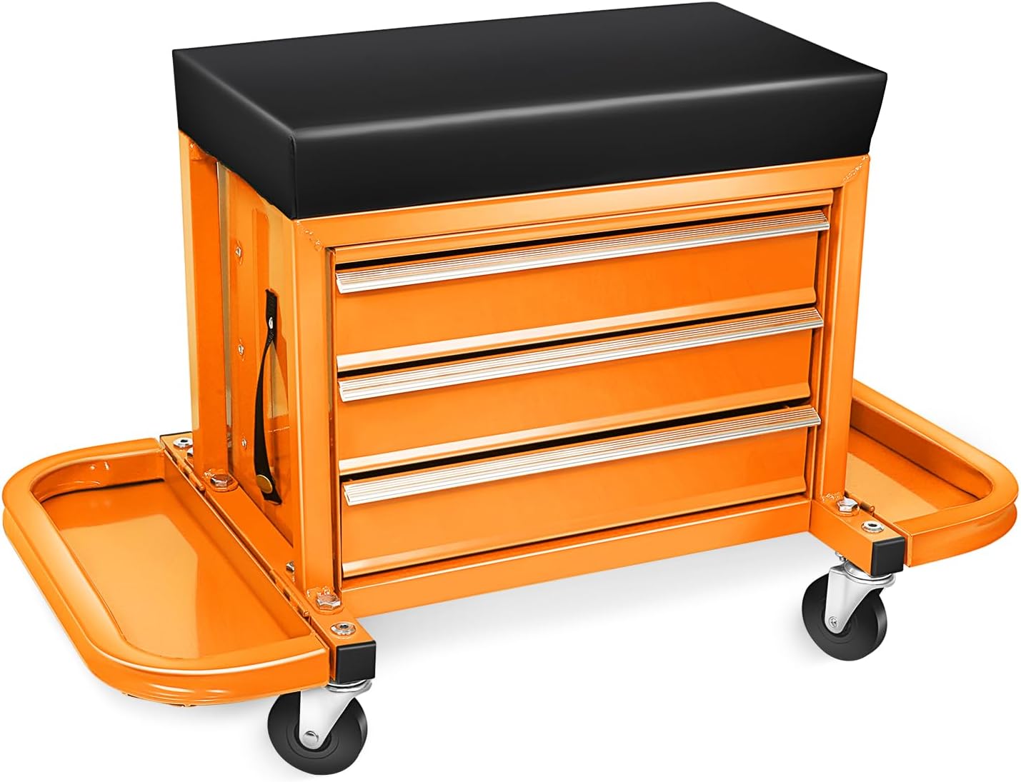 PM PERFORMOTOR DNA Motoring 3-Drawer Tool Chest Rolling Mechanic Seat with Tool Trays,350lbs Max Weight Capacity, Orange, TOOLS-00261-OG
