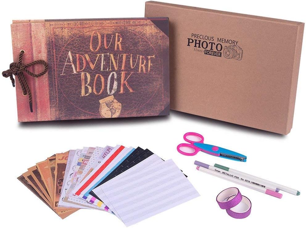 RECUTMS Our Adventure Book with Box Best Hard Cover Movie Up Travel Scare Books DIY Scrapbook Photos Albums 80 Pages Retro Wedding Photo for Lover Kids Men Thanks Giving (Gift Boxs)