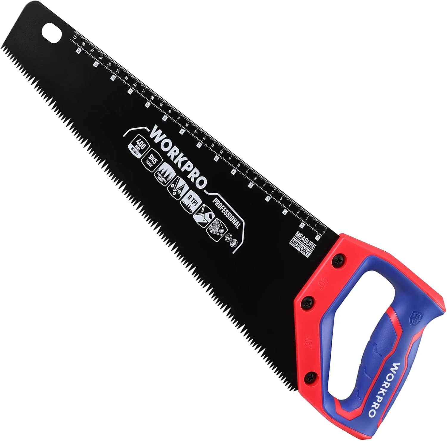 WORKPRO 16-Inch Universal Handsaw with Non-Slip Comfortable Handle, Anti-Rust Wood Saw With Chip Removal Design, Heavy-Duty for Cutting Wood, Laminate, PVC