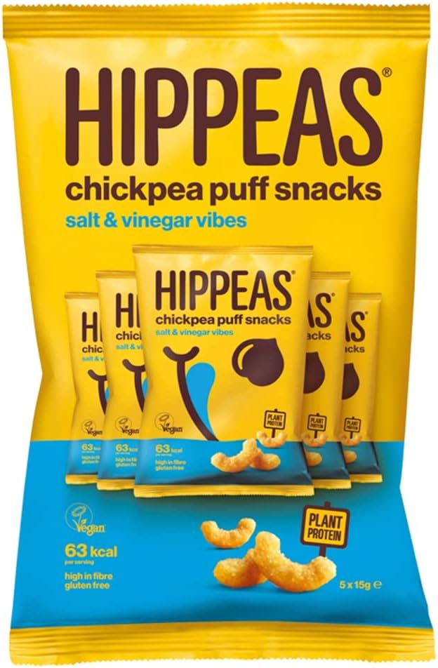HIPPEAS Salt & Vinegar Chickpea Puff Vegan Crisps Multipack | 5 x 15g Packets | Plant-Based, Source of Protein | Free from Gluten & Artificial Flavours | Light & Crunchy - 62 calories per serving