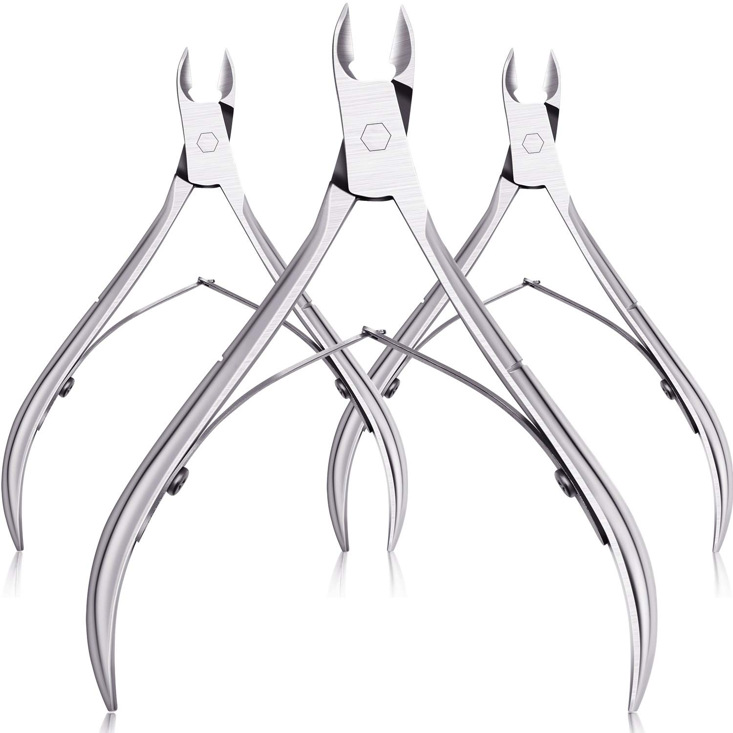 Mudder 3 Packs Cuticle Nippers Cutter Tool Stainless Steel Nail Cuticle Trimmer Remover with Pointed Blade Scissors Pedicure Manicure Tool for Fingernails Nails Care and Toenails(Silver)