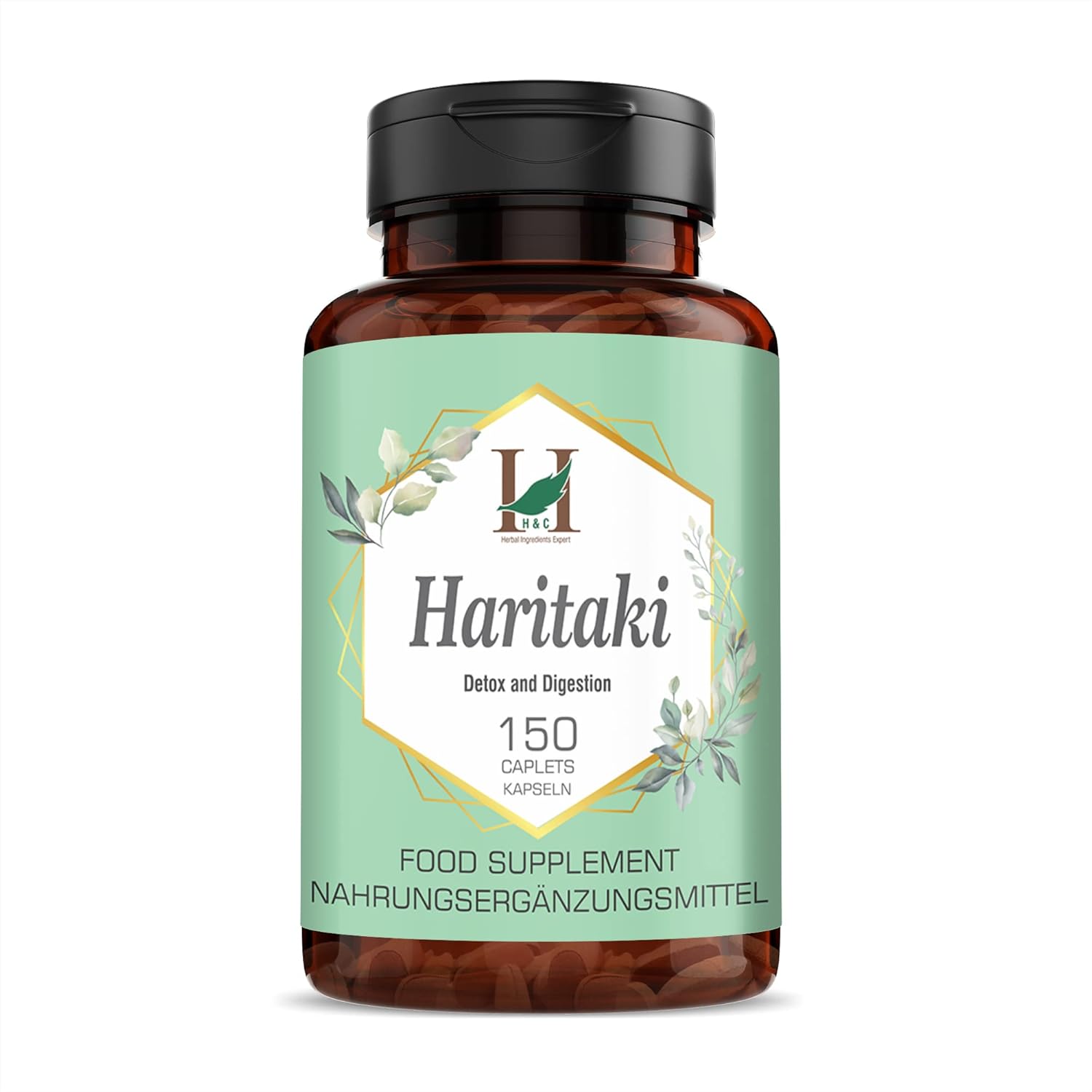 H&C Haritaki Caplets/Tablets (Terminalia Chebula) - 750mg, 150 Counts | Detoxification & Rejuvenation for Vata