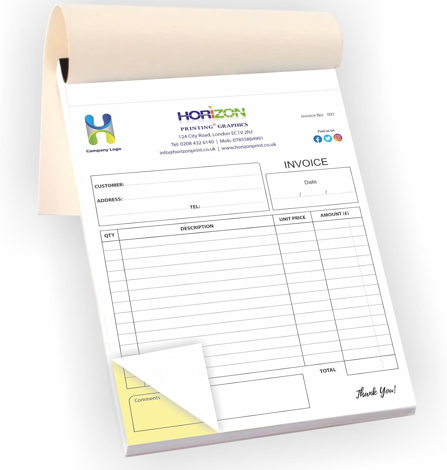 Custom Printed A4 Duplicate Invoice Book, 50 Duplicate Sets, NCR Business Forms, Full Colour Printing