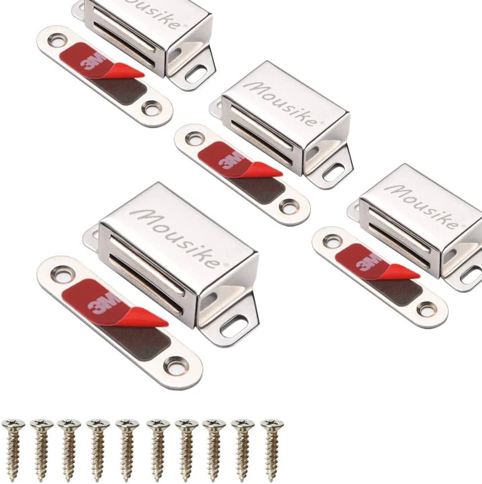 Mousike Cabinet Magnets 15KG Stainless Steel Magnetic Door Catch Magnetic for Kitchen Cupboard Wardrobe Closet Cabinet Door Drawer Latch (Silver 4 Pack)