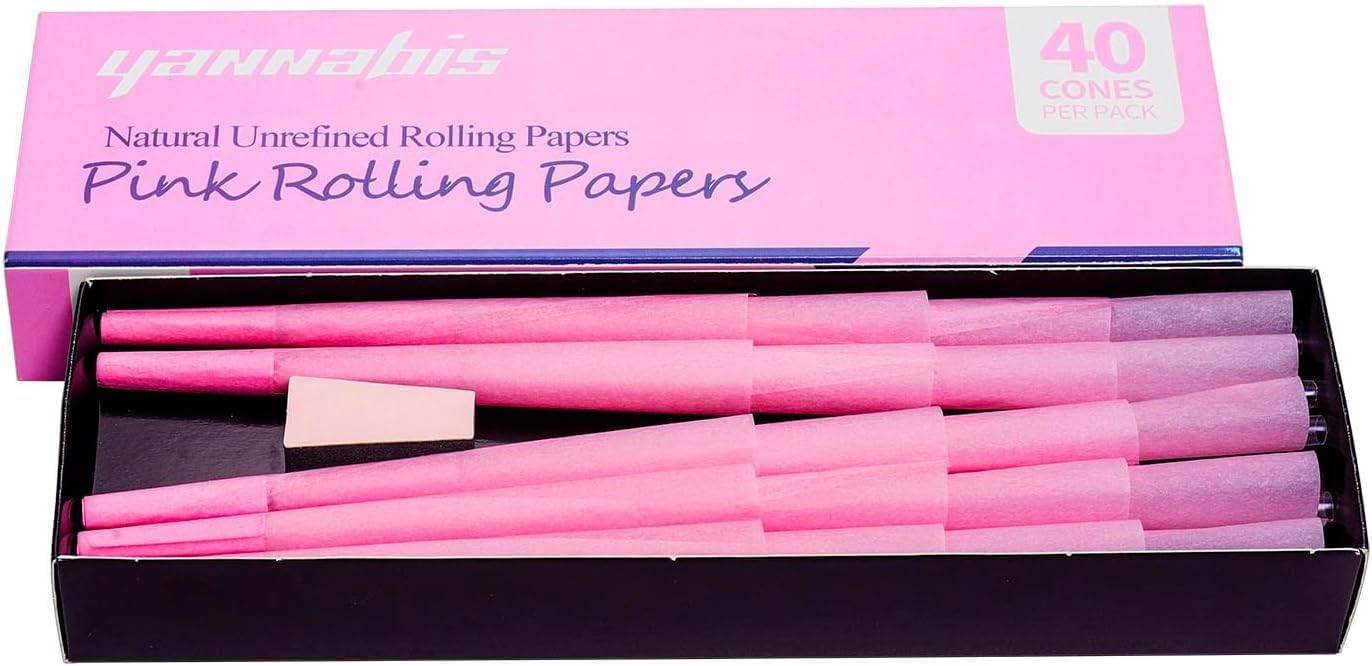 Pre Rolled Cone 40 Pack Pink Cone Papers Classic King Size With Tips & Packing Tubes