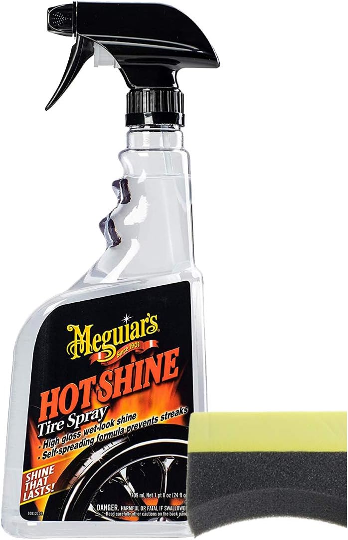Meguiar's Hot Shine High Gloss Tire Spray (24 oz.) Bundle with 1 Applicator Pad (2 Items)