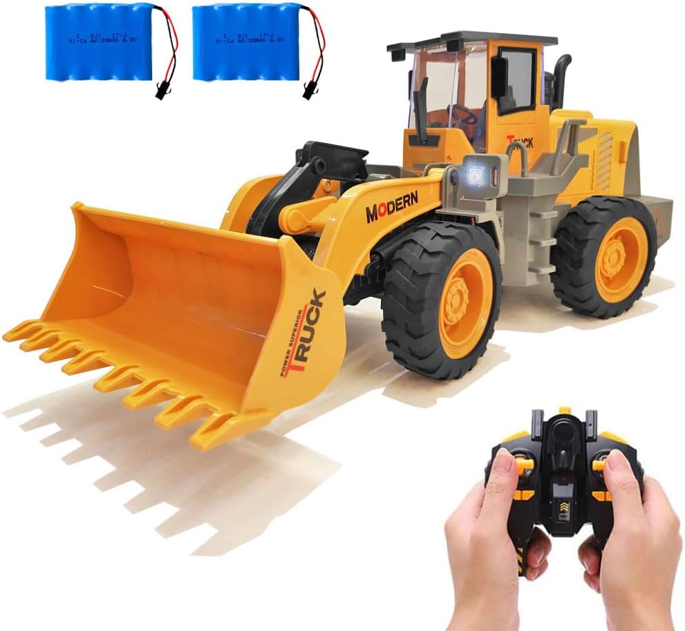 RC Wheel Loader 1/14 9CH Remote Control Construction Vehicle Tractor 2.4G Articulated Dozer Front Loader Bulldozer Crawler with Lights & Sound Engineering Truck 2 Batteries Toys for Kids 6+