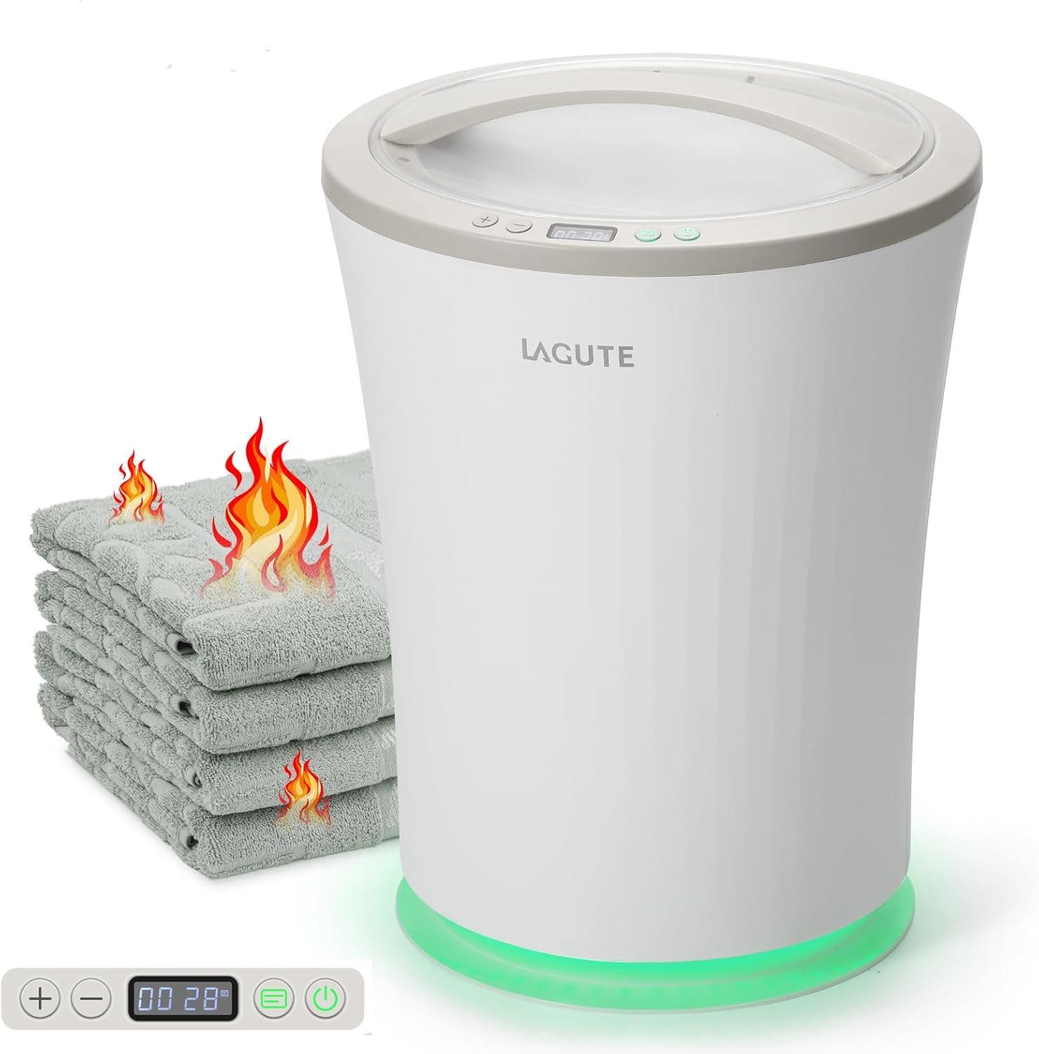 Lagute Bathroom Luxury Warmer Bucket with Timer, LED Display, 24 Hours Delay Time, Hot Towel Heater with Warning Alarm RGB Light, Greige