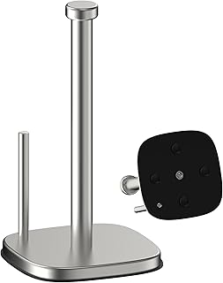Paper Towel Holder Countertop, Standing Paper Towel Roll Holder for Kitchen Bathroom Organize, Stand with Weighted Base Suction Cups, Stainless Steel One-Handed Operation (Brushed Nickel)