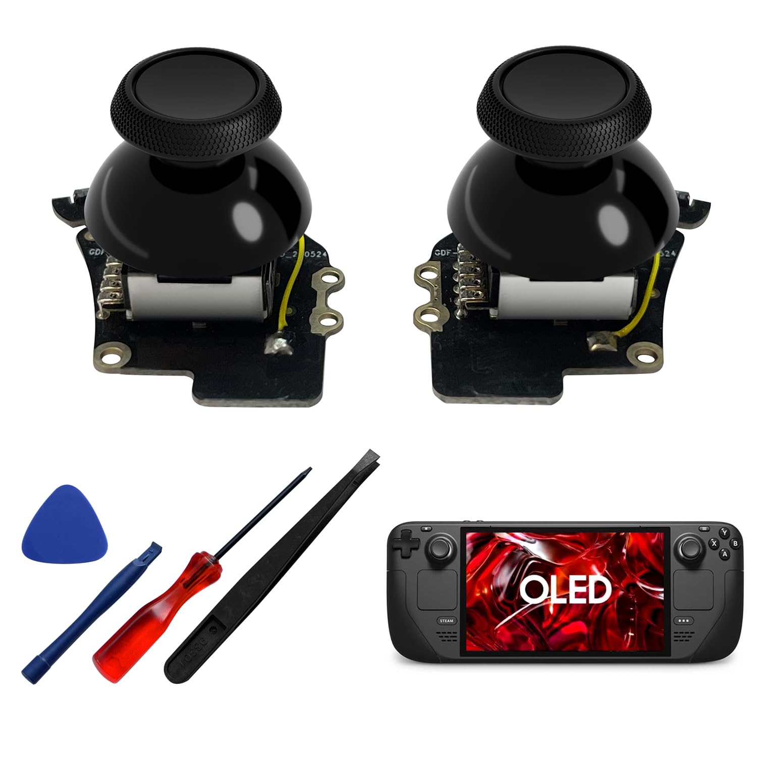 Tighter Hall Effect Joystick for Steam Deck OLED, Electromagnetic Thumbsticks Replacement with Capacitive Touch, Stream Deck Accessories for FPS Games, Pre-Soldered with Joystick Cap (1 Pair)