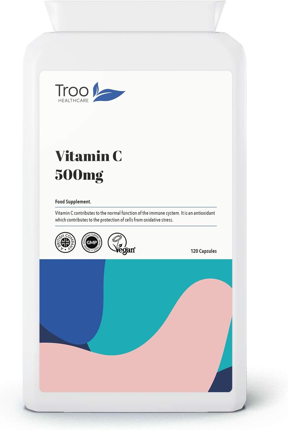 Troo Health Care Vitamin C 500mg Supplement 120 Capsules - High Strength - Easy Swallow - Immune Support Reduces Fatigue