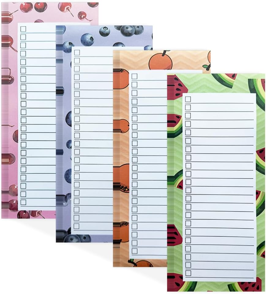 Yajesy 4 Pack Magnetic Shopping List Pad for Fridge, To Do List Pad Totally 200 Sheets Tear off Magnetic Notepad for Fridge, 21.4 x 8.8 cm