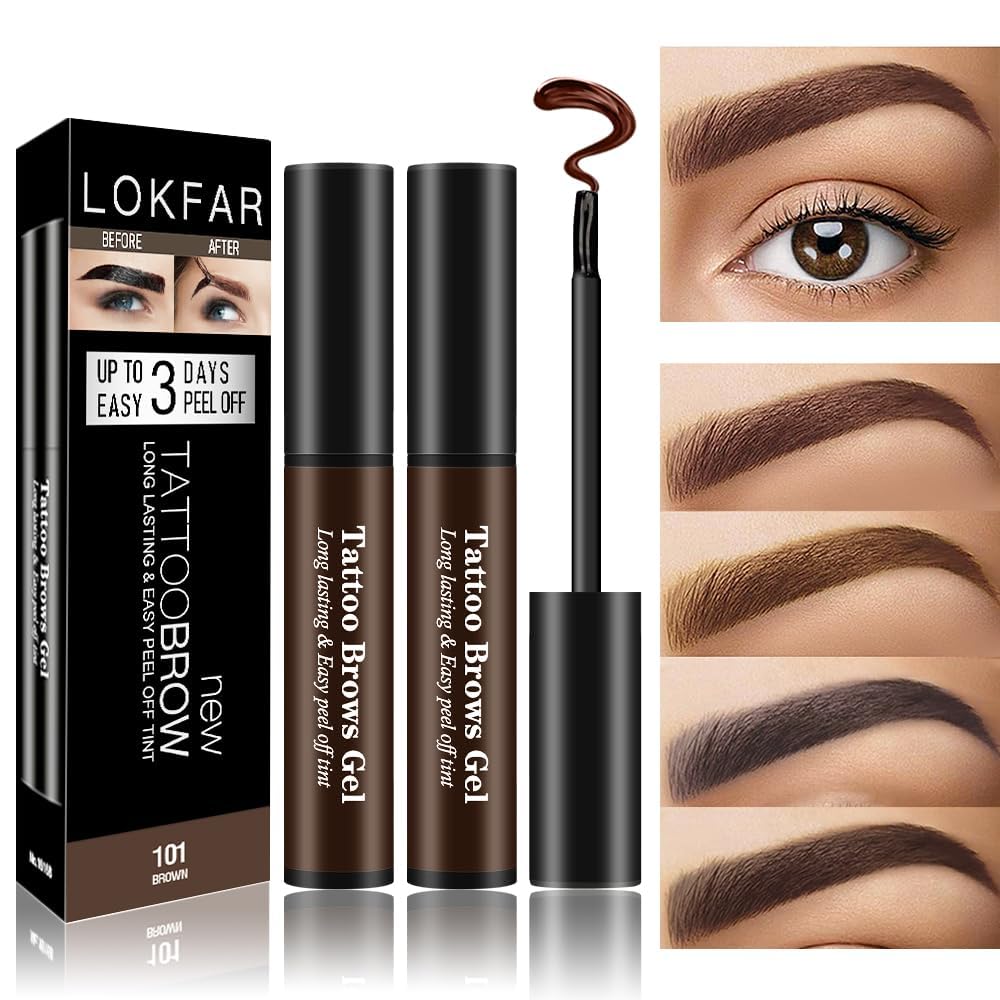 2 Pcs Peel Off Tattoo Eyebrow Gel Set, Natural Color Eye-Brow Gel Long-Lasting Waterproof Eyebrow Tattoo, Easy Peel Off Eyebrow Brow Tattoo Makeup -Up To 3 Days (Brown)