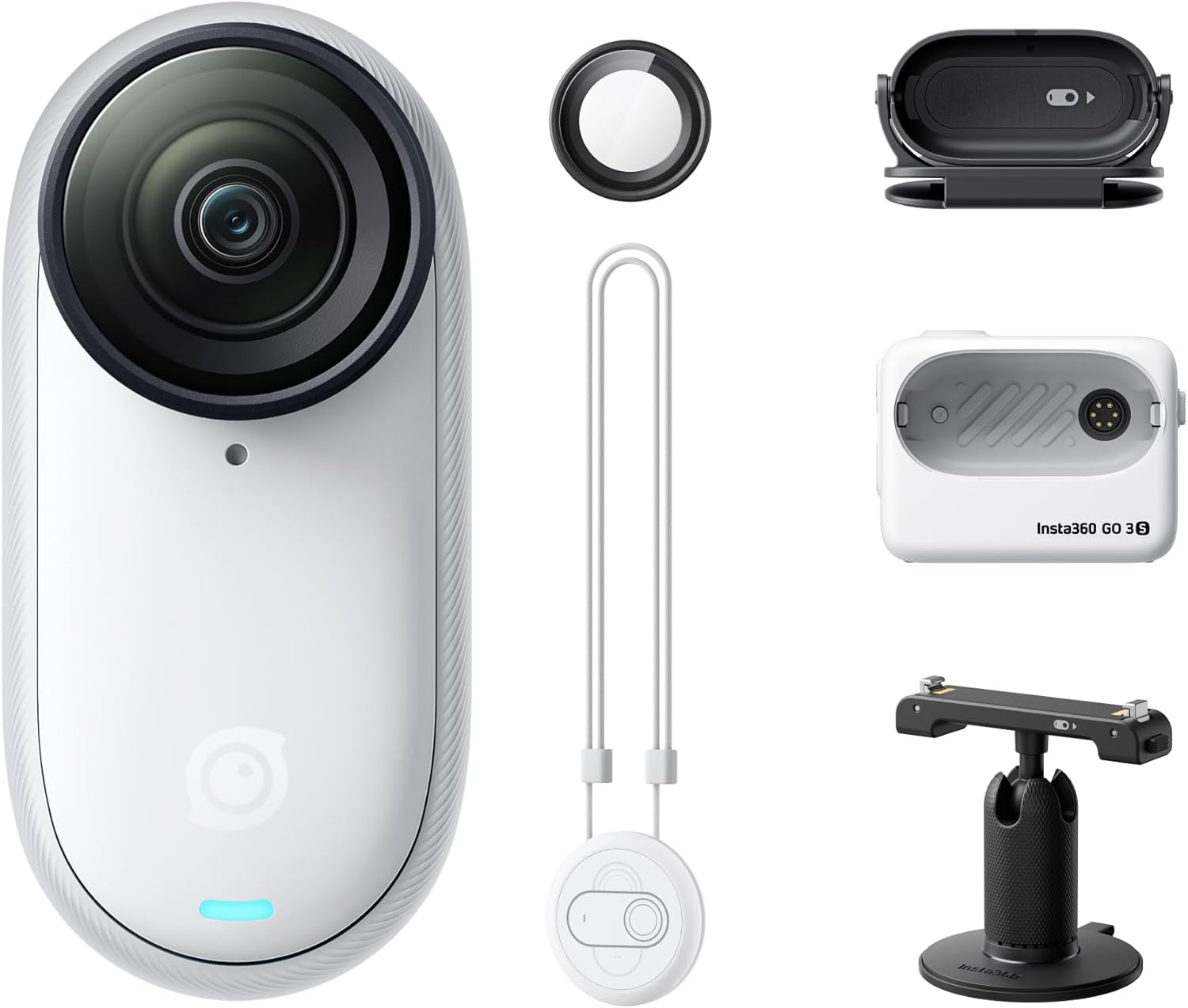 Insta360 GO 3S - 128 GB White 4K Tiny Portable Vlogging Camera, Hands-Free POVs, Mount Anywhere, Stabilization, 140 Min Battery Life, 10m Waterproof, Apple Find My, Pet POV