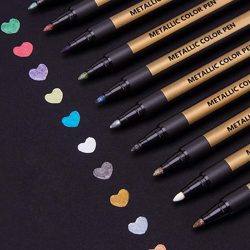 Metallic Marker Pens for Crafts for Kids Adults, 10 Metallic Paint Pens for Black Paper Scrapbook Accessories Art Card Making Glass Craft Supplies, Gifts for Teenage Girls, Christmas Stocking Fillers