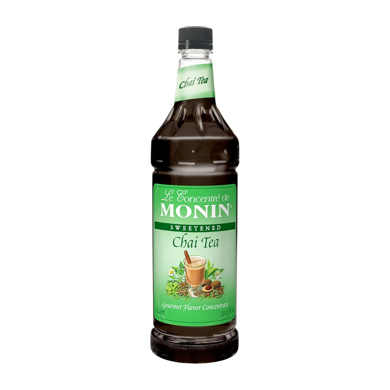 Monin - Chai Tea Concentrate, Spiced Green Tea Flavor, Natural Flavors, Great for Spiced Chai Teas, Coffee Drinks, Dessert Cocktails, and Other Culinary Creations, Non-GMO, Gluten-Free (1 Liter)