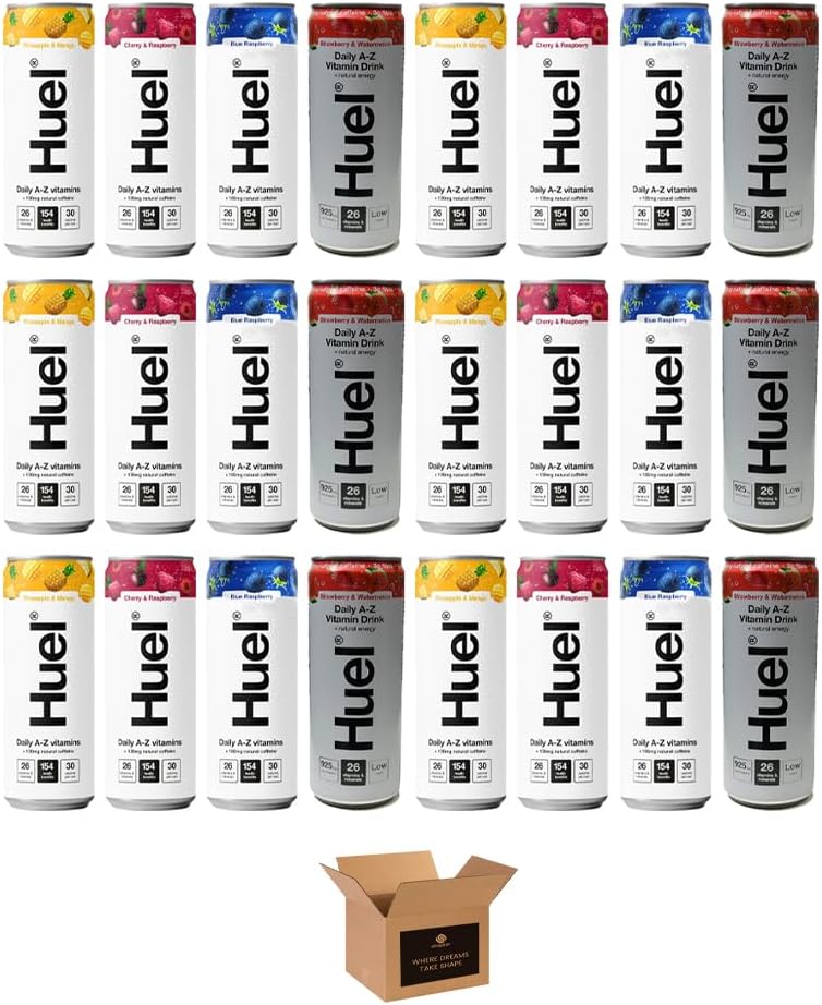 Daily A-Z Vitamins Energy Drink, Variety Flavor Sparkling Multivitamin, No Sugar 26 Vitamins, 100mg Natural Caffeine, 925mg Electrolytes | Low Calorie Vegan (Pack 24, Mix Assorted)