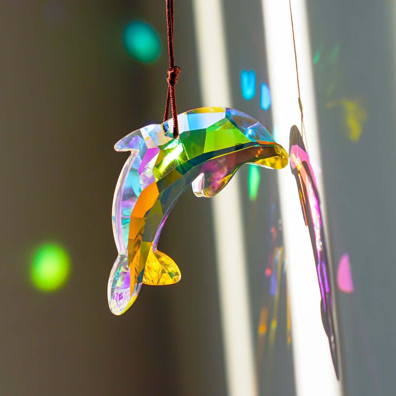 76mm/3in Lovely Crystal Dolphin Sun Catchers,Window Crystal Prism Suncatcher,AB Coating Hanging Crystals for Indoor Outdoor Christmas Decor