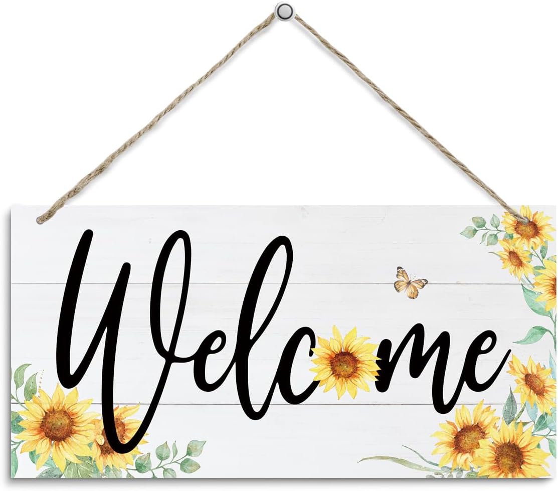 Sunflower Welcome Decor, Decorative Hanging Wall Plaque Decor Sign, Welcome Door Sign, Front Door Decoration for Porch, Garden Yard Outdoor Hanging Decoration