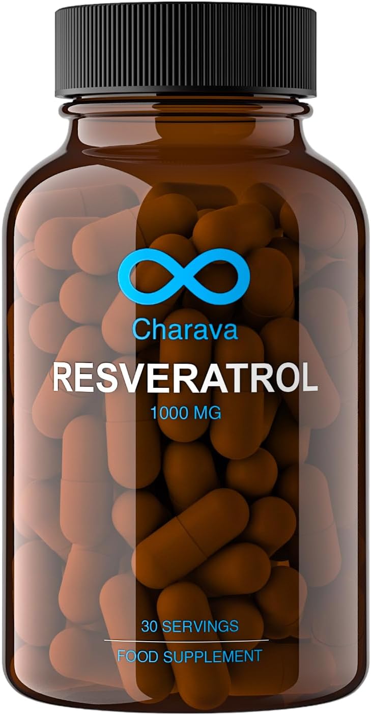 Charava Resveratrol 1000mg per Serving - 30 Servings (60 Capsules of 500mg) - Antioxidant Supplement, Trans Resveratrol Supplements 1000mg & Polyphenols - UK Based - 3rd Party Tested