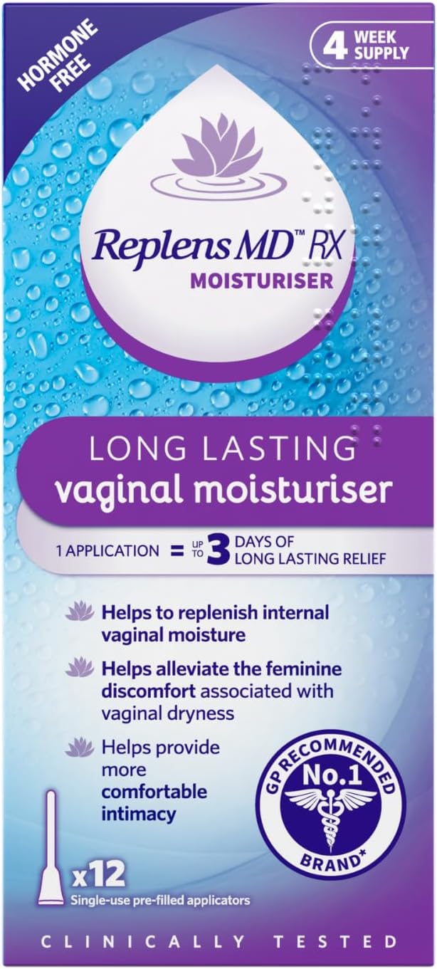Replens Long Lasting Vaginal Moisturiser, Up to 3 days of long-lasting relief from vaginal dryness, Relieves Discomfort, Hormone Free, Clinically Tested, Pack of 12 Pre-Filled Applicators