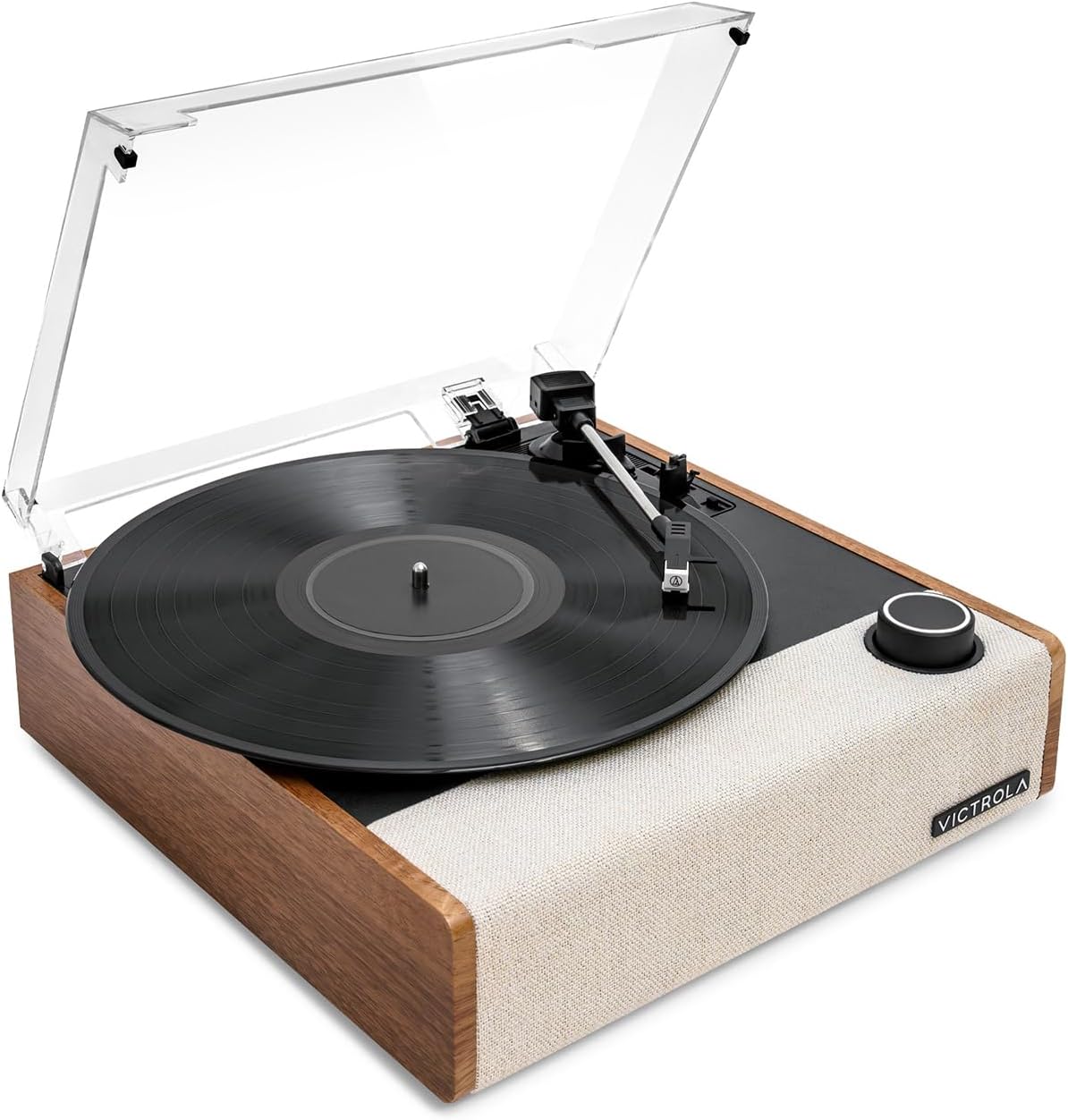 Victrola Eastwood II Record Player with Speakers – Bluetooth 5.1 and Vinyl Stream Technology, Vintage Style 3-Speed Vinyl Player, Audio Technica AT-3600LA Cartridge (Oak)