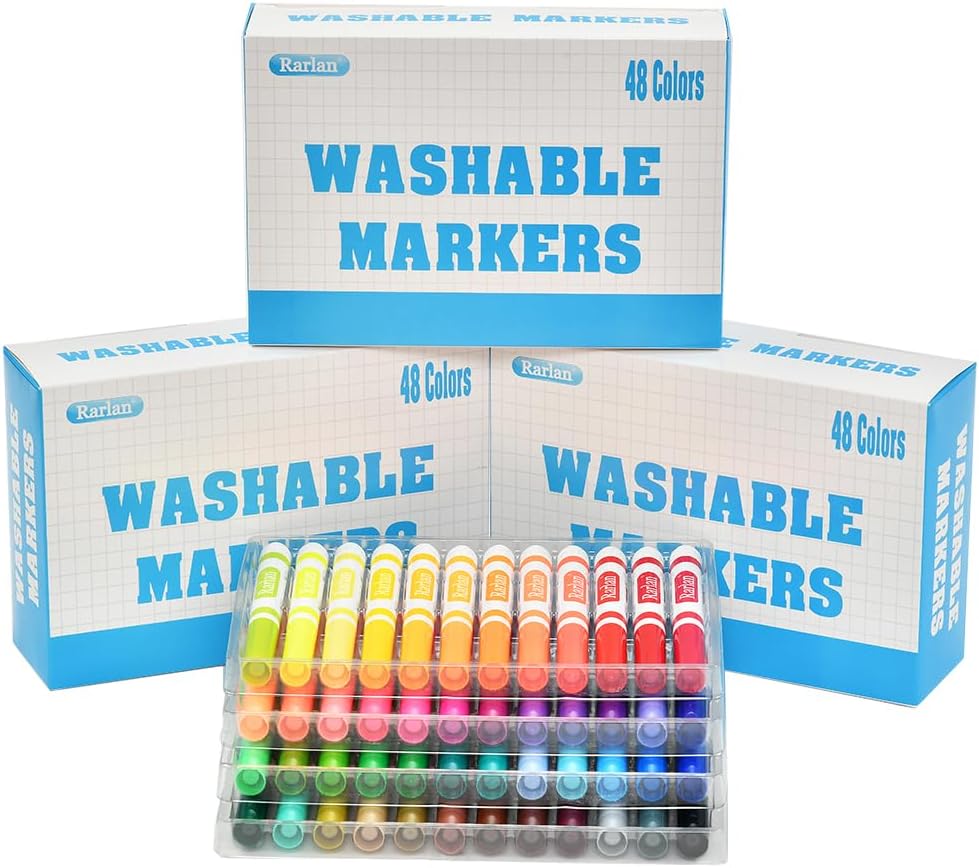 Rarlan Washable Markers Bulk, Markers for Kids, Bulk Pack, 48 Colors, 3 Boxes, 144 Count