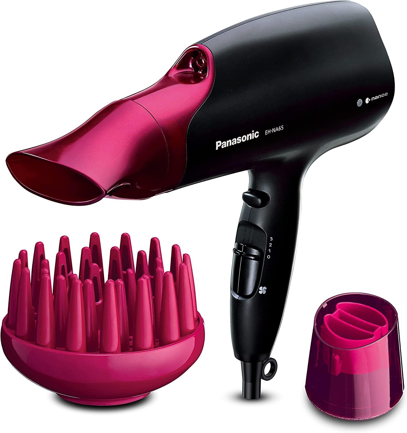 Panasonic EH-NA65 Nanoe Hair Dryer with Diffuser, Quick Dry & Styling Nozzle - Visibly Improved Shine (Pink), Gifts for women
