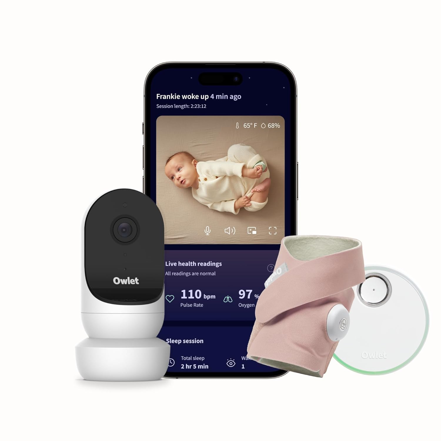 Owlet® Dream Duo Smart Baby Monitor: FDA-Cleared Dream Sock® Plus Owlet Cam 2- Tracks & Notifies for Pulse Rate & Oxygen While Viewing Baby in 1080p HD WiFi Video