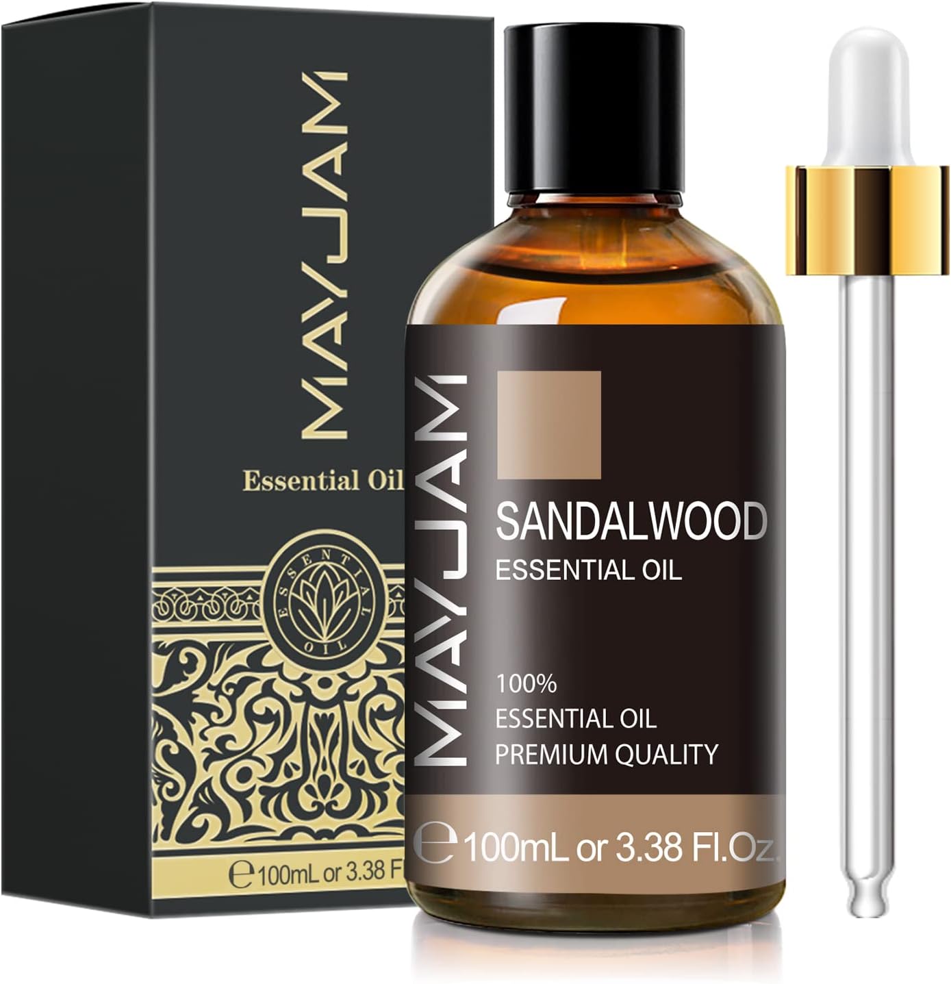 Sandalwood Essential Oil, 3.38FL.OZ Pure Essential Oils by MAYJAM, Large Volume Sandalwood Oil, Perfect for Aromatherapy Diffuser, Great for DIY Candle and Soap Making
