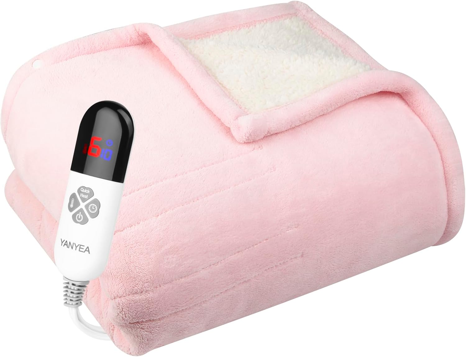 Electric Heated Throw Blanket Sherpa 50"x60" Pink Machine Washable 6 Heat Settings 4 Hours Auto Off Overheat Protection for Home Office Use