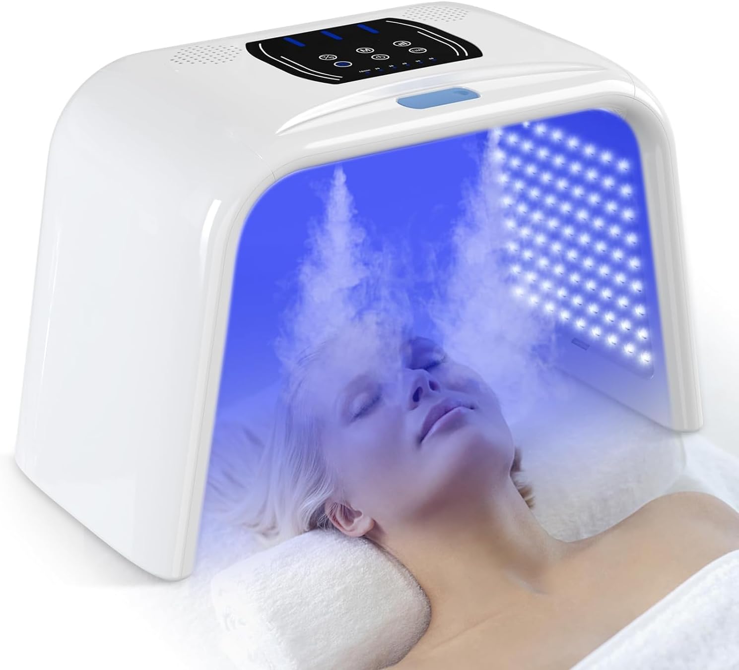7 Colors Photon PDT LED Light Therapy Mask, Professional LED Face Mask Light Therapy with 2 Holes Spray Water Balance, Red Light Therapy Lamp Steam Type for Photon SPA Beauty Salon Beauty Equipment
