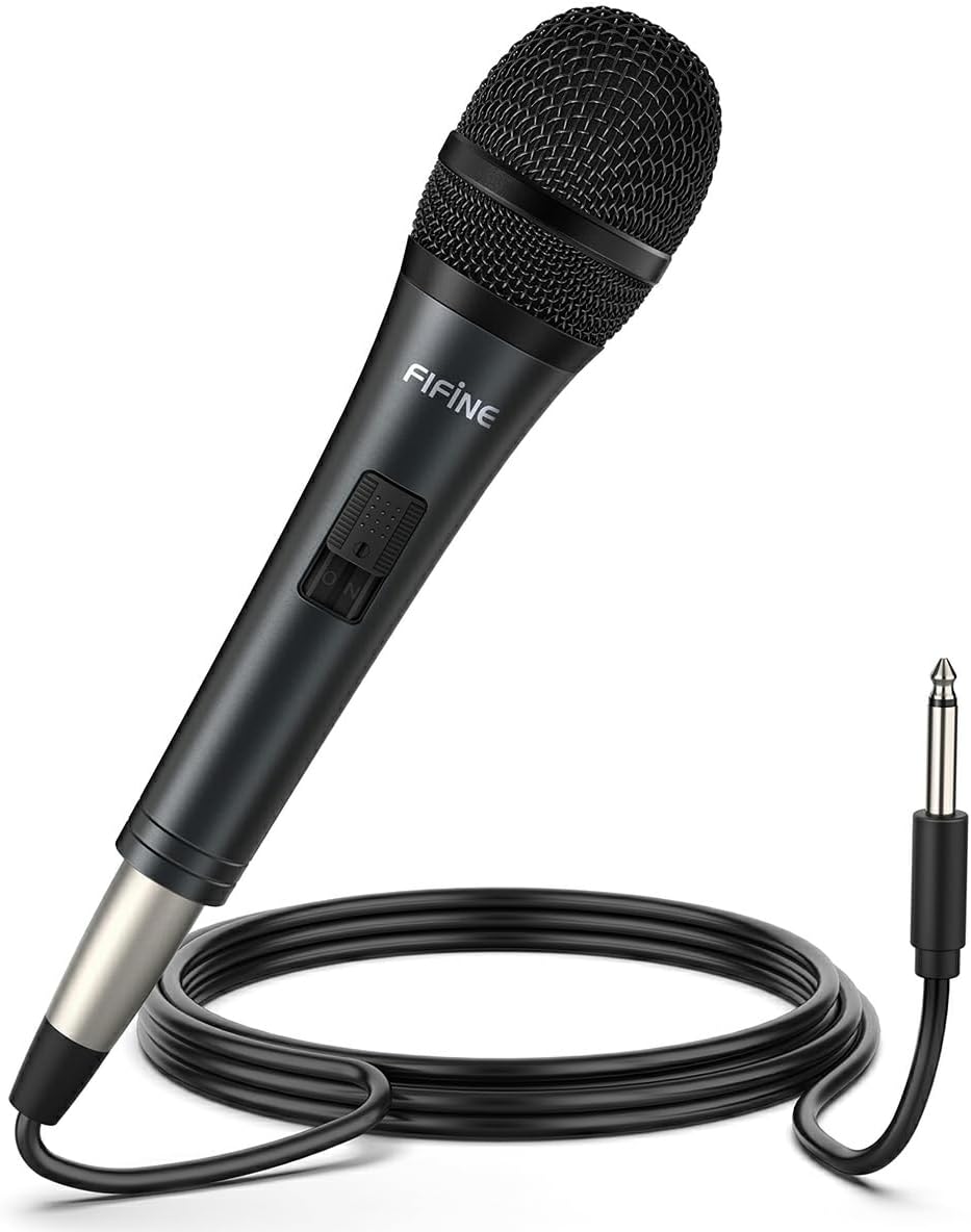 Fifine Karaoke Microphone, Dynamic Vocal Microphone for Speaker, 6.35MM Wired Handheld Mic with On and Off Switch and14.8ft Detachable Cable-K6