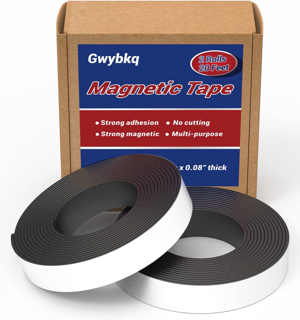 Magnetic Tape 2 Rolls 20 Feet Magnets with Strong Adhesive Backing (1Rolls 10 Feet x1" Wide x 0.08" Thick) Anisotropic Flexible Magnetic Strip